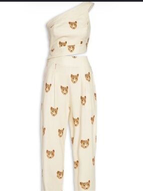 Anthropologie Farm Rio One-Shoulder Leopard Head Print Jumpsuit